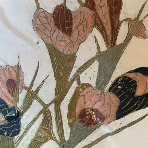 Vintage Handpainted Iris  Flowers on Solid Brass Trinket Dish - Picture 5 of 12